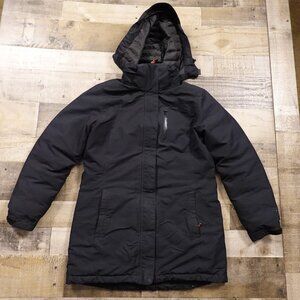 Lands’ End Down Hooded Parka Women’s Small Black Winter Insulated Coat FAIR